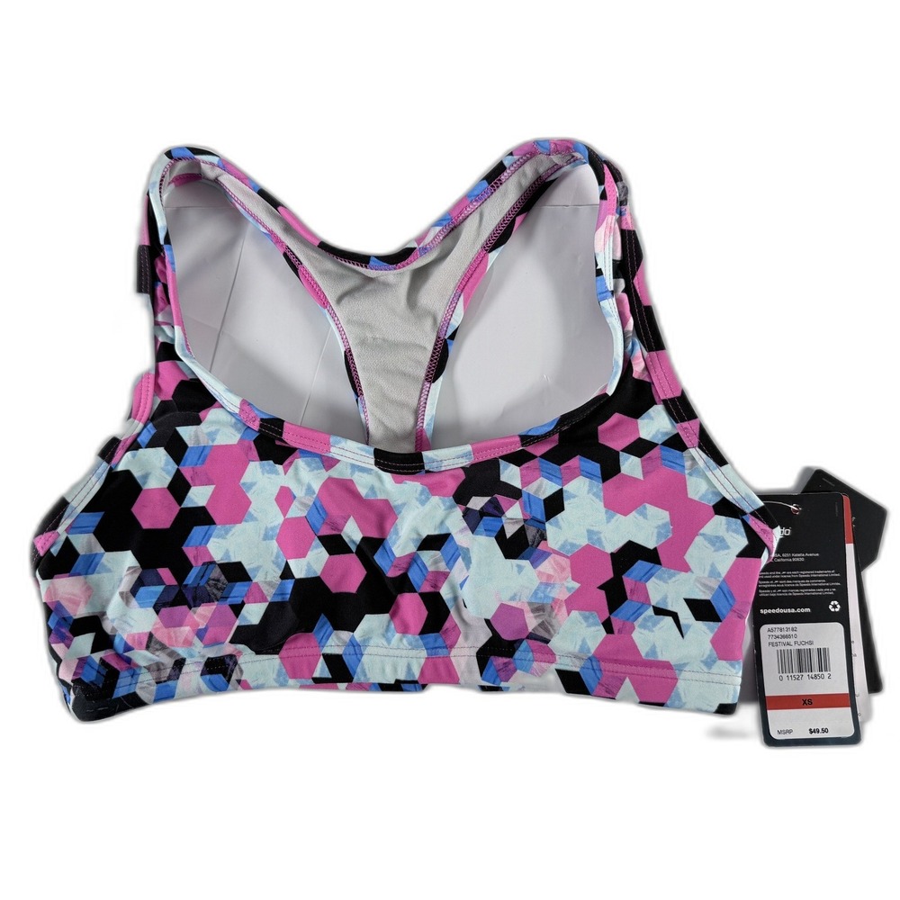 Speedo Womens Bikini Swim Top XS Extra Small Festival Fuchsia Geometric Bra NWT‎
